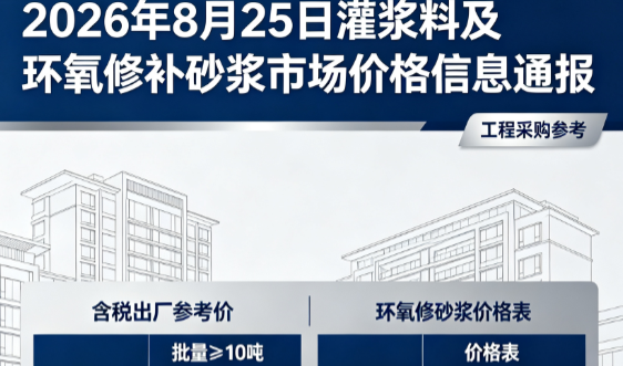 鹤峰2026年8月25日灌浆料及环氧修补砂浆市场价格信息通报